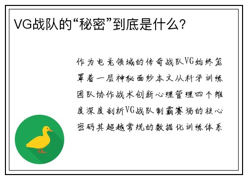 VG战队的“秘密”到底是什么？