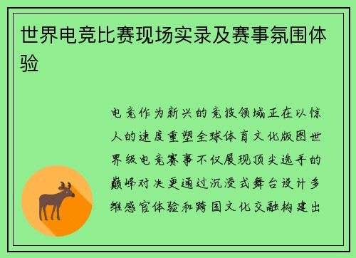 世界电竞比赛现场实录及赛事氛围体验